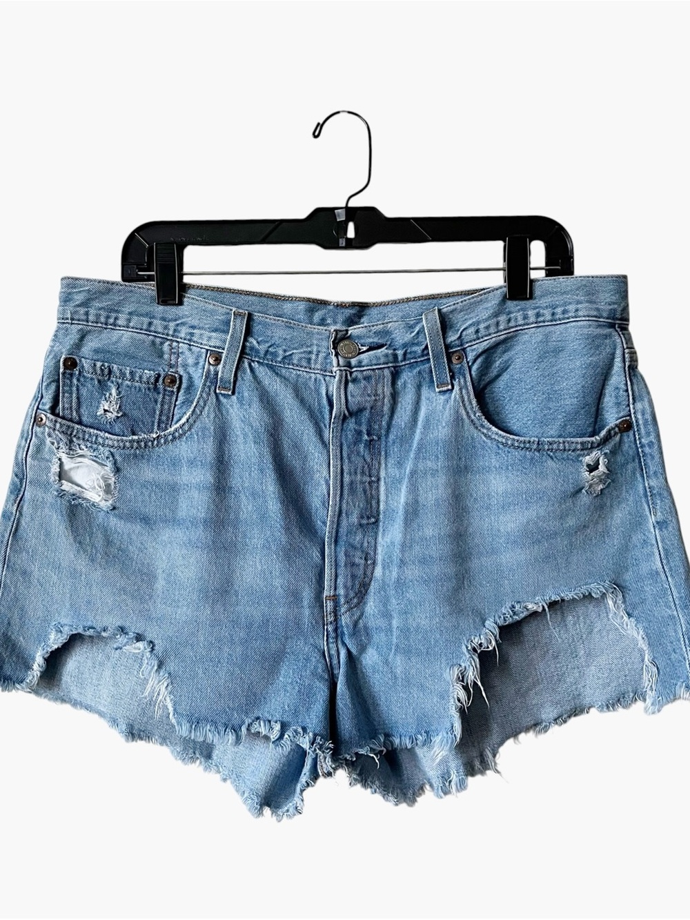 Levi’s 501 Cut Off Jean Shorts Button Fly Women’s Size 33 Waist Distressed Denim